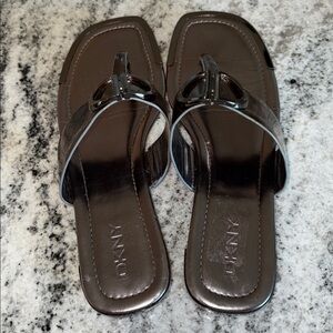 DKNY Halcott MetallicGunmetal Flat Thong Sandal